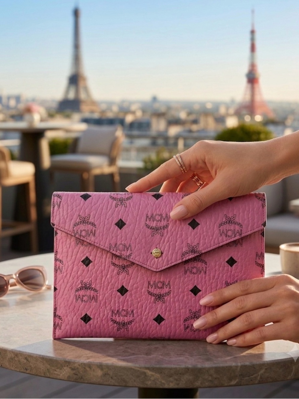 MCM Pink Visetos Clutch